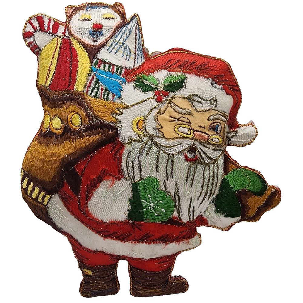 Embroidered Ornament Santa Claus Christmas Cat Toys Gold Trim